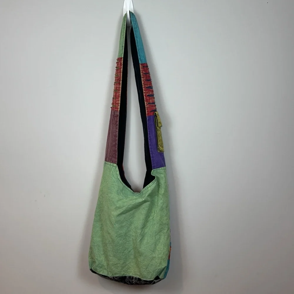Aller Simplement boho Hippie Patchwork Hobo Bag Colorful Peace Fun Unique Cotton